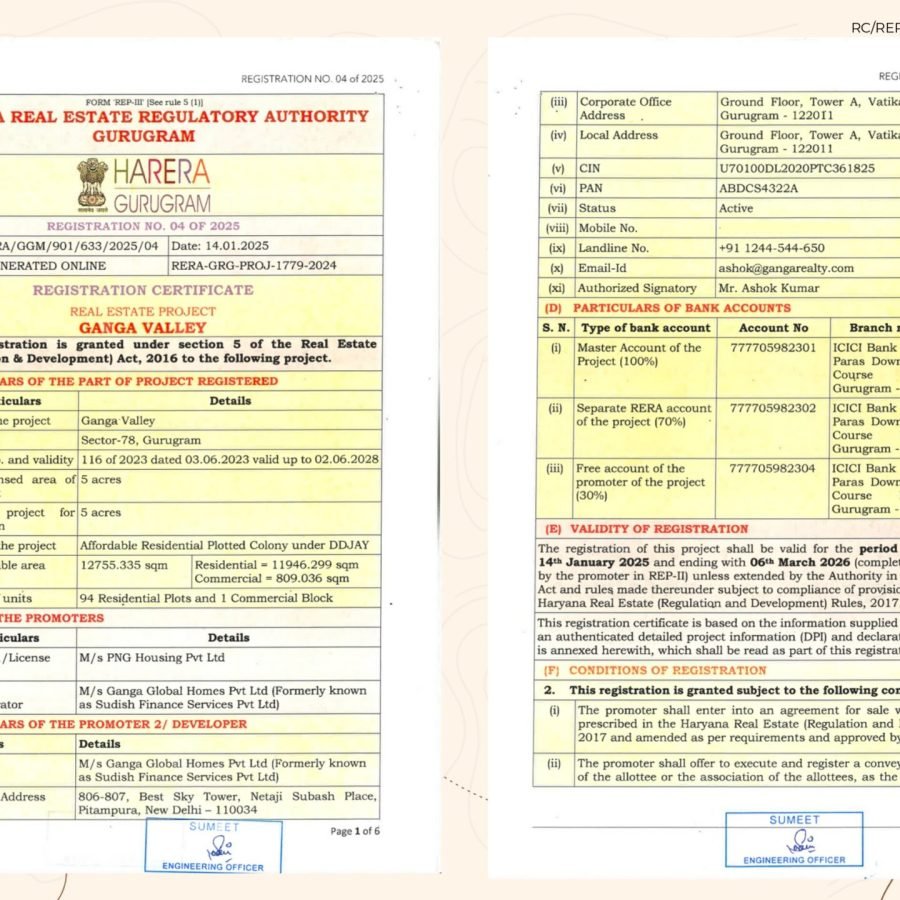 Ganga Valley Plots Sector 78 Gurgaon RERA Number