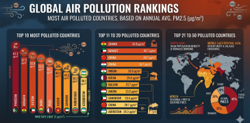Most air polluted country in the world Top 10, 20, 50 most air polluted country