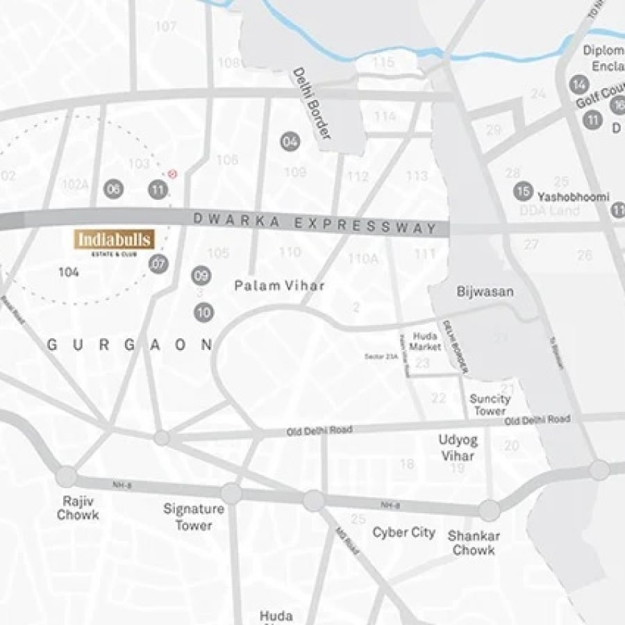 Indiabulls Heights Sector 104 Gurgaon Dwarka Expressway location map